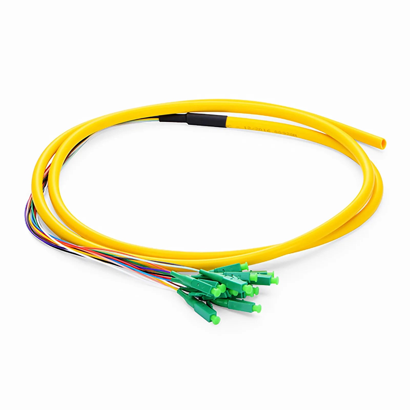 Refurb Squared 1.5m (5ft) Fiber Pigtail, LC APC to Unterminated, 12 Fibers, Bunch, OS2 Single Mode, PVC (Unrated), 0.9mm, Yellow