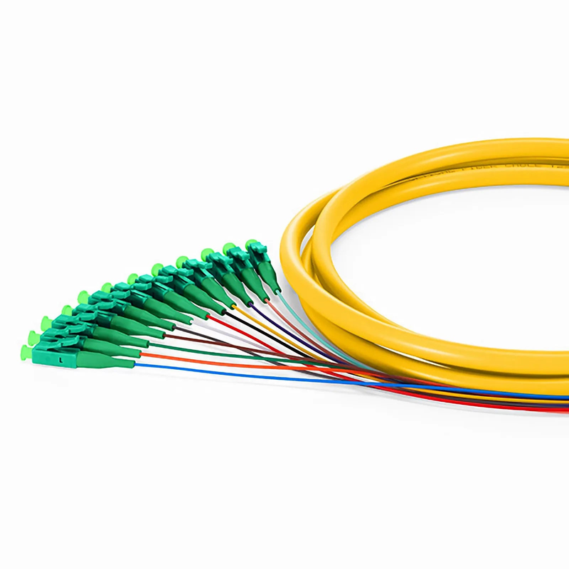 Refurb Squared 1.5m (5ft) Fiber Pigtail, LC APC to Unterminated, 12 Fibers, Bunch, OS2 Single Mode, PVC (Unrated), 0.9mm, Yellow