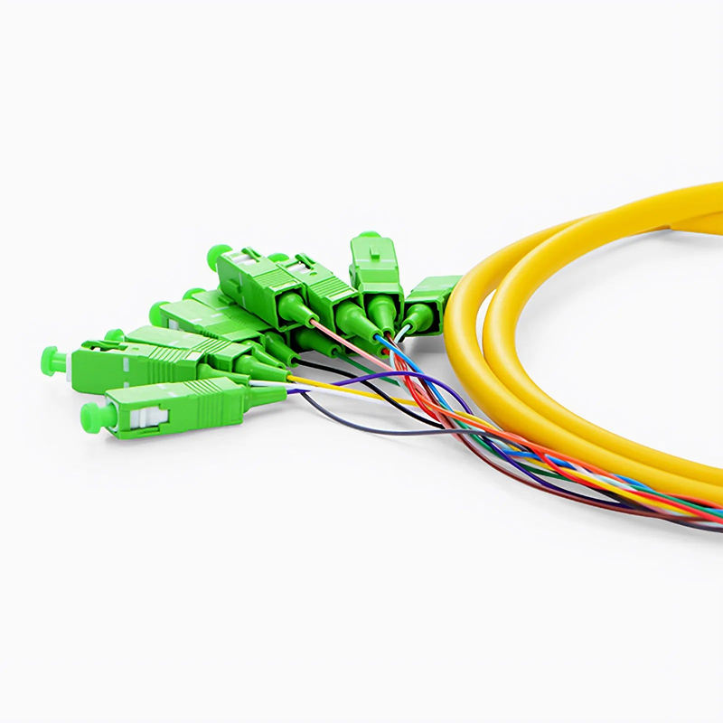 Refurb Squared 1.5m (5ft) Fiber Pigtail, SC APC to Unterminated, 12 Fibers, Bunch, OS2 Single Mode, PVC (Unrated), 0.9mm, Yellow