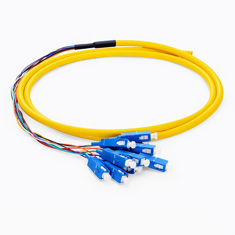 Refurb Squared 1.5m (5ft) Fiber Pigtail, SC UPC to Unterminated, 12 Fibers, Bunch, OS2 Single Mode, PVC (Unrated), 0.9mm, Yellow