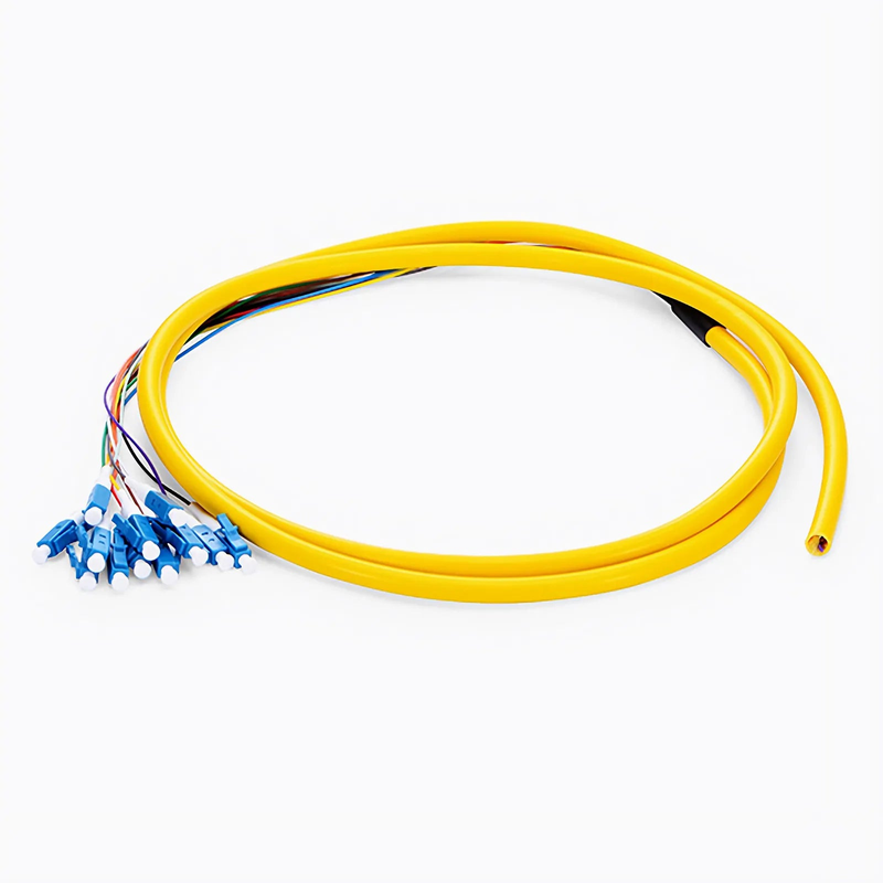 Refurb Squared 1.5m (5ft) Fiber Pigtail, LC UPC to Unterminated, 12 Fibers, Bunch, OS2 Single Mode, PVC (Unrated), 0.9mm, Yellow