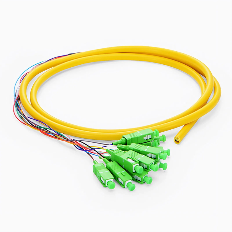 Refurb Squared 1.5m (5ft) Fiber Pigtail, SC APC to Unterminated, 12 Fibers, Bunch, OS2 Single Mode, PVC (Unrated), 0.9mm, Yellow