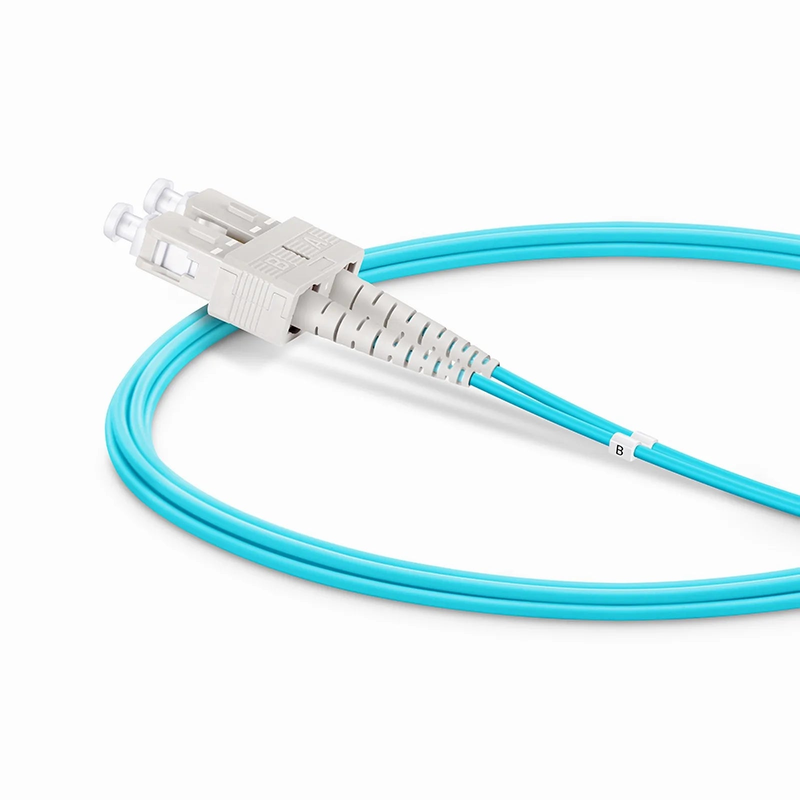Refurb Squared 2m (7ft) Fiber Patch Cable, 2 Fibers, SC UPC Duplex to SC UPC Duplex, Multimode (OM4), Riser (OFNR), 1.6mm, Tight-Buffered, Aqua