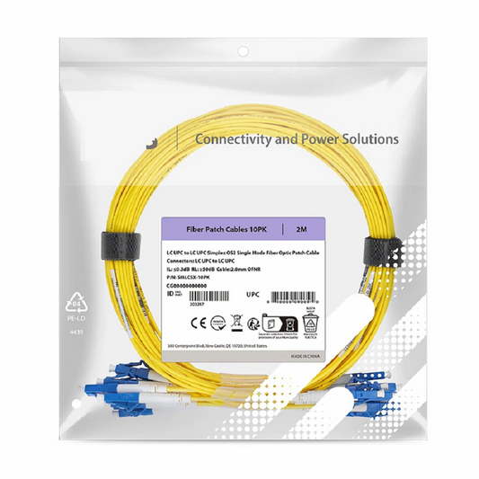 Refurb Squared 2m (7ft) Fiber Patch Cable, 1 Fiber, LC UPC Simplex to SC APC Simplex, Single Mode (OS2), Riser (OFNR), 2.0mm, Tight-Buffered, Yellow, 10 Pcs/Pack