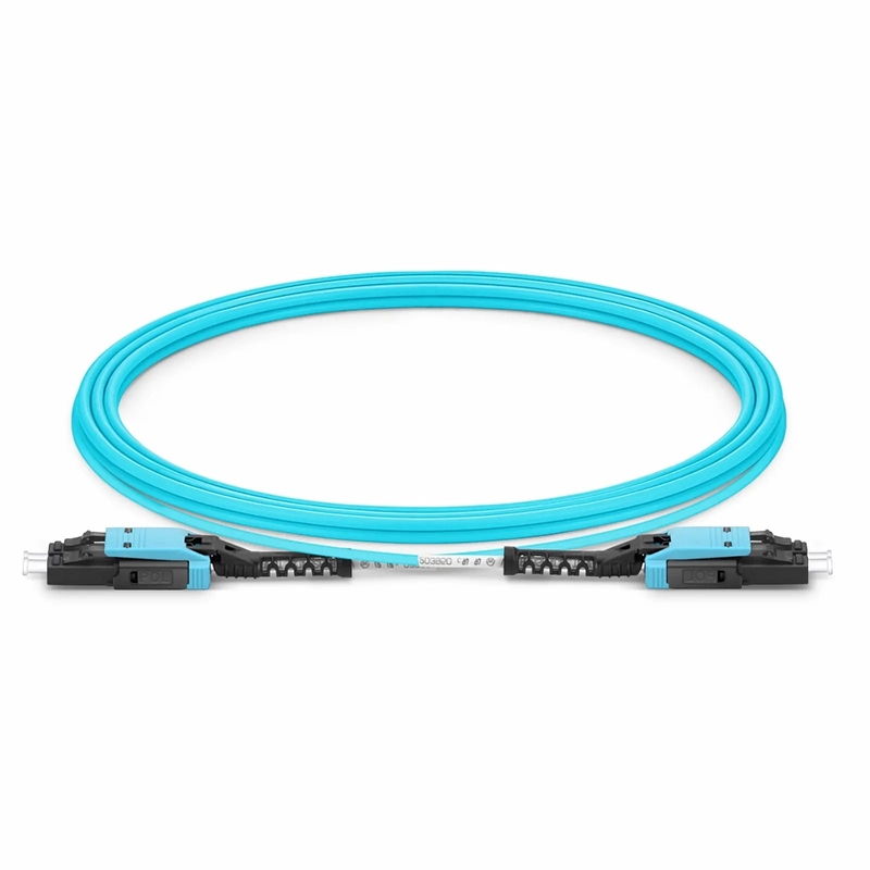 Refurb Squared 3m (10ft) Fiber Patch Cable, 2 Fibers, LC UPC Duplex to LC UPC Duplex Flat Clip with Push-Pull Boot Uniboot, Multimode (OM4), Riser (OFNR), 2.0mm, Aqua