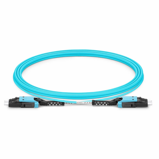 Refurb Squared 3m (10ft) Fiber Patch Cable, 2 Fibers, LC UPC Duplex to LC UPC Duplex Flat Clip with Push-Pull Boot Uniboot, Multimode (OM4), Riser (OFNR), 2.0mm, Aqua