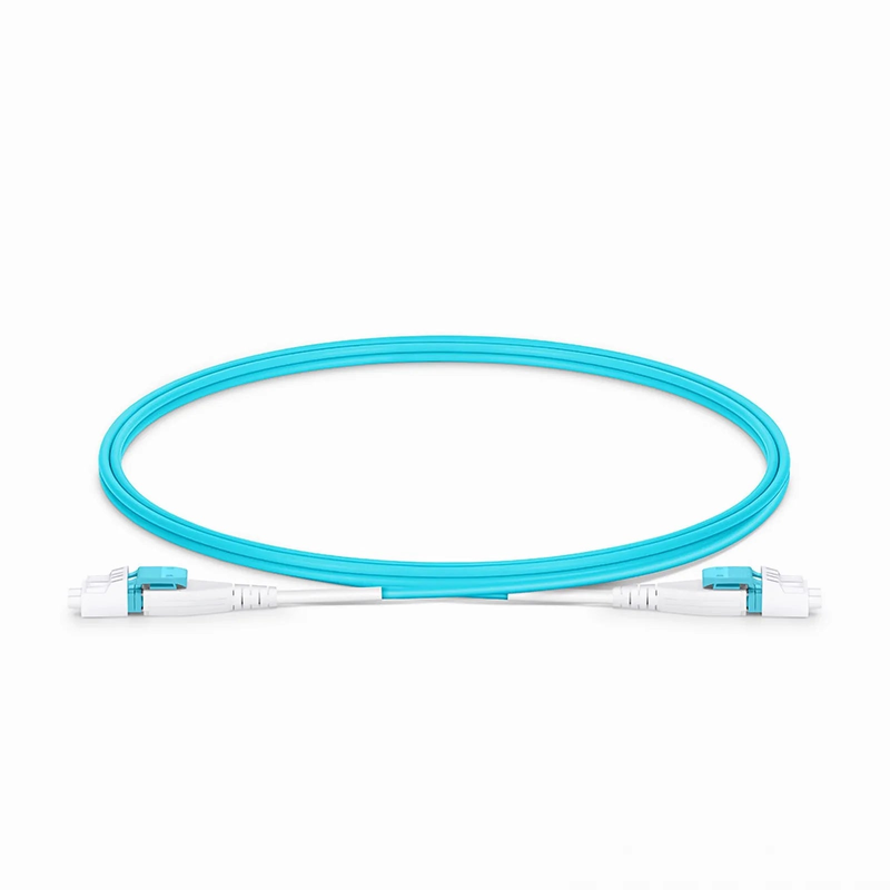 Refurb Squared 1m (3ft) Fiber Patch Cable, 2 Fibers, LC UPC Duplex to LC UPC Duplex Flat Clip Uniboot, Multimode (OM4), Riser (OFNR), 2.0mm, Aqua