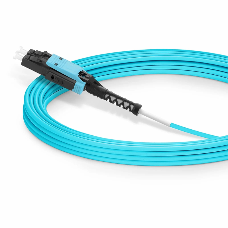Refurb Squared 30m (98ft) Fiber Patch Cable, 2 Fibers, LC UPC Duplex to LC UPC Duplex Flat Clip with Push-Pull Boot Uniboot, Multimode (OM4), Riser (OFNR), 2.0mm, Aqua