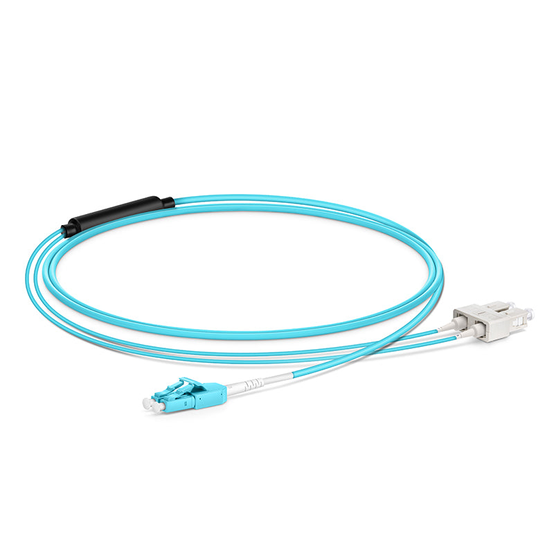 Refurb Squared 1m (3ft) Fiber Patch Cable, 2 Fibers, LC UPC Duplex Standard Clip Uniboot to SC UPC Duplex, Multimode (OM4), Riser (OFNR), 2.0/0.9mm, Aqua