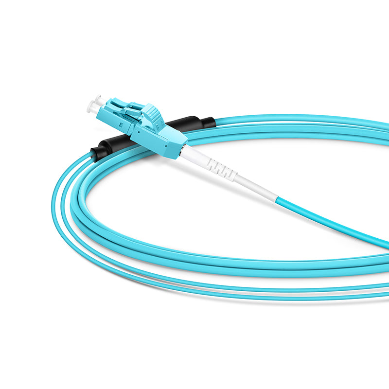Refurb Squared 2m (7ft) Fiber Patch Cable, 2 Fibers, LC UPC Duplex Standard Clip Uniboot to SC UPC Duplex, Multimode (OM4), Riser (OFNR), 2.0/0.9mm, Aqua