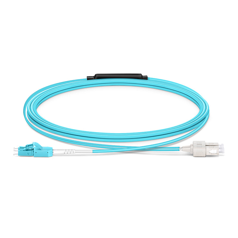 Refurb Squared 3m (10ft) Fiber Patch Cable, 2 Fibers, LC UPC Duplex Standard Clip Uniboot to SC UPC Duplex, Multimode (OM4), Riser (OFNR), 2.0/0.9mm, Aqua