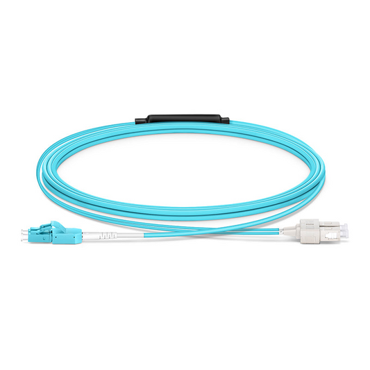 Refurb Squared 3m (10ft) Fiber Patch Cable, 2 Fibers, LC UPC Duplex Standard Clip Uniboot to SC UPC Duplex, Multimode (OM4), Riser (OFNR), 2.0/0.9mm, Aqua