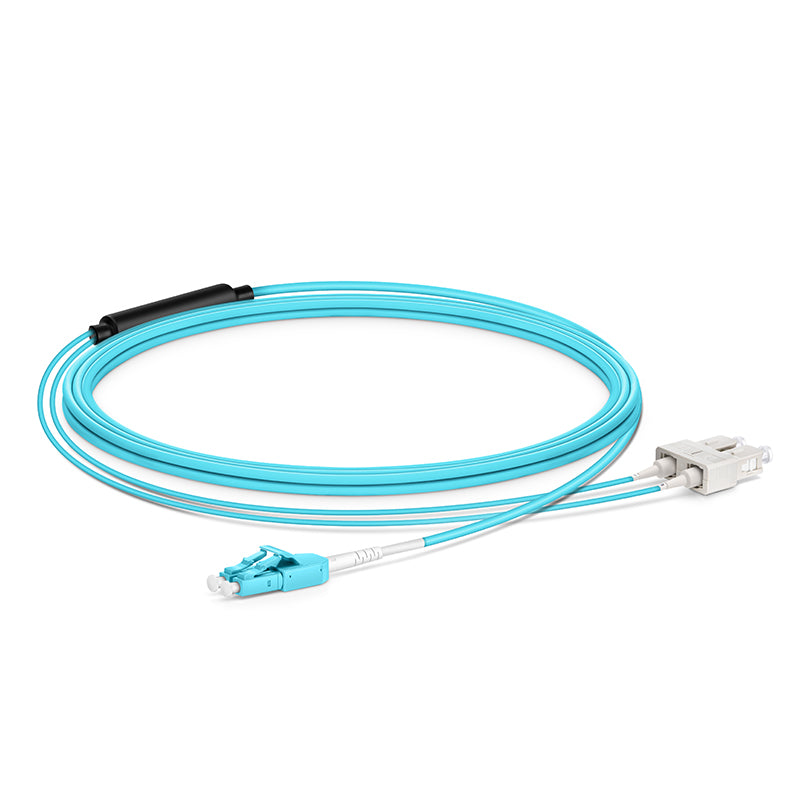 Refurb Squared 3m (10ft) Fiber Patch Cable, 2 Fibers, LC UPC Duplex Standard Clip Uniboot to SC UPC Duplex, Multimode (OM4), Riser (OFNR), 2.0/0.9mm, Aqua