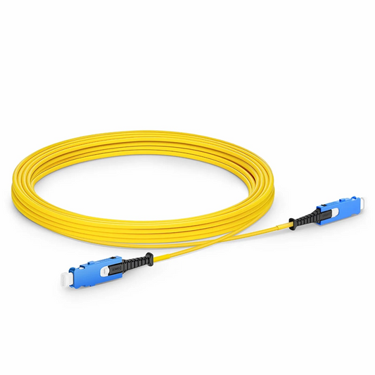 Refurb Squared 5m (16ft) Fiber Patch Cable, 2 Fibers, SN UPC Duplex to SN UPC Duplex Uniboot, Single Mode (OS2), Riser (OFNR), 1.6mm, Yellow, for 400G Network Connection