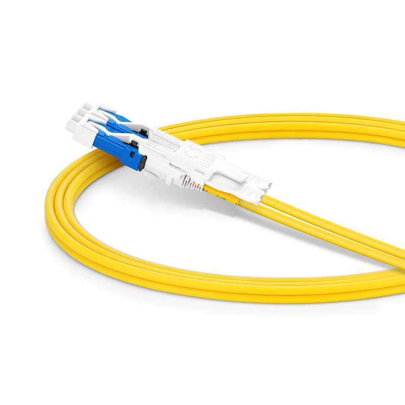 Refurb Squared 1m (3ft) Fiber Patch Cable, 4 Fibers, 2 x CSA UPC Duplex to 2 x LC UPC Duplex Flat Clip Uniboot, Single Mode (OS2), Riser (OFNR), 2.0mm, Yellow, for 200/400/800G Network Connection