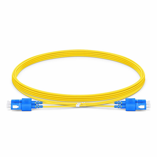Refurb Squared 5m (16ft) Fiber Patch Cable, 2 Fibers, SC UPC Duplex to SC UPC Duplex, Single Mode (OS2), Riser (OFNR), 1.2mm, Tight-Buffered, Yellow