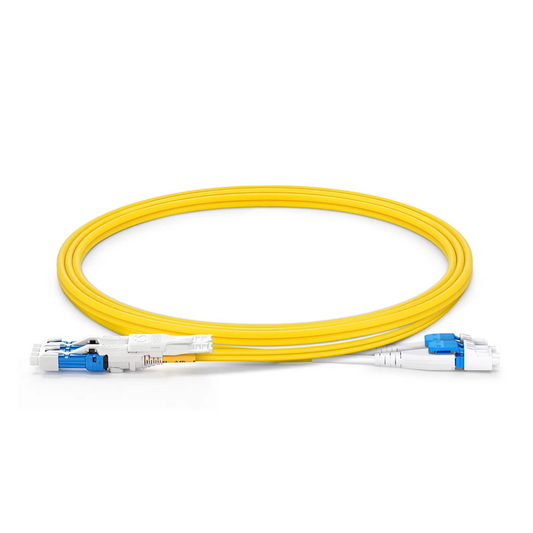 Refurb Squared 1m (3ft) Fiber Patch Cable, 4 Fibers, 2 x CSA UPC Duplex to 2 x LC UPC Duplex Flat Clip Uniboot, Single Mode (OS2), Riser (OFNR), 2.0mm, Yellow, for 200/400/800G Network Connection