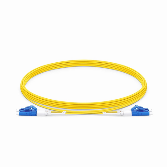 Refurb Squared 5m (16ft) Fiber Patch Cable, 2 Fibers, LC UPC Duplex to LC UPC Duplex, Single Mode (OS2), Riser (OFNR), 1.2mm, Tight-Buffered, Yellow