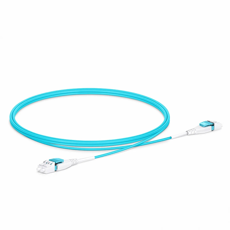 Refurb Squared 1m (3ft) Fiber Patch Cable, 2 Fibers, LC UPC Duplex to LC UPC Duplex Flat Clip Uniboot, Multimode (OM4), Riser (OFNR), 2.0mm, Aqua