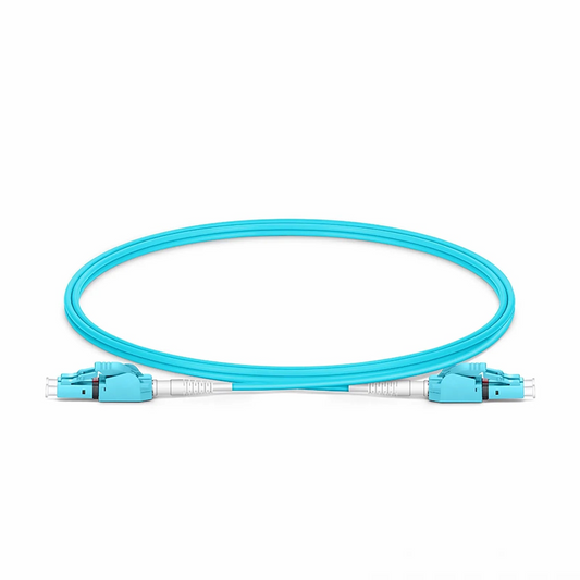 Refurb Squared 1m (3ft) Fiber Patch Cable, 2 Fibers, LC UPC Duplex to LC UPC Duplex Switchable Clip Uniboot, Multimode (OM4), Riser (OFNR), 2.0mm, Aqua