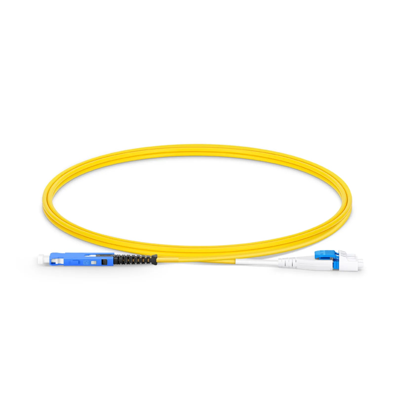 Refurb Squared 1m (3ft) Fiber Patch Cable, 2 Fibers, SN UPC Duplex to LC UPC Duplex Flat Clip Uniboot, Single Mode (OS2), Riser (OFNR), 1.6mm, Yellow, for 400G Network Connection