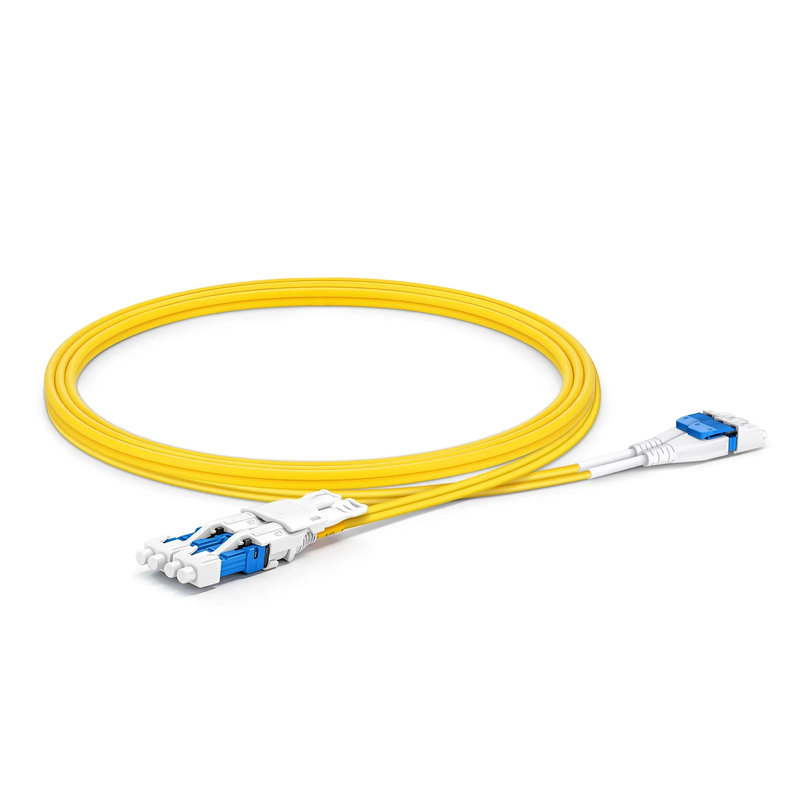 Refurb Squared 1m (3ft) Fiber Patch Cable, 4 Fibers, 2 x CSA UPC Duplex to 2 x LC UPC Duplex Flat Clip Uniboot, Single Mode (OS2), Riser (OFNR), 2.0mm, Yellow, for 200/400/800G Network Connection