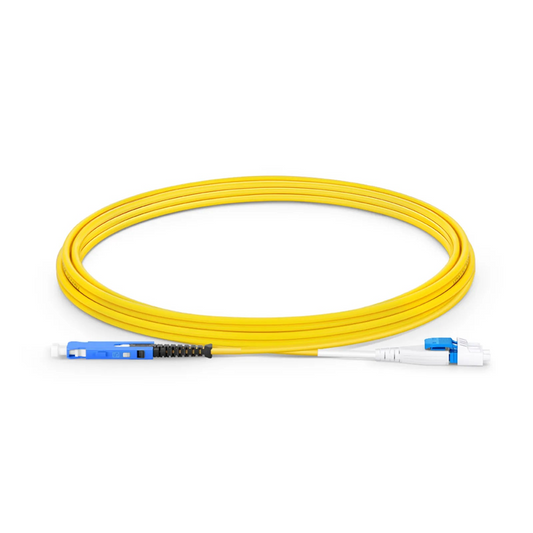 Refurb Squared 3m (10ft) Fiber Patch Cable, 2 Fibers, SN UPC Duplex to LC UPC Duplex Flat Clip Uniboot, Single Mode (OS2), Riser (OFNR), 1.6mm, Yellow, for 400G Network Connection