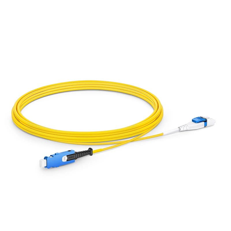 Refurb Squared 3m (10ft) Fiber Patch Cable, 2 Fibers, SN UPC Duplex to LC UPC Duplex Flat Clip Uniboot, Single Mode (OS2), Riser (OFNR), 1.6mm, Yellow, for 400G Network Connection