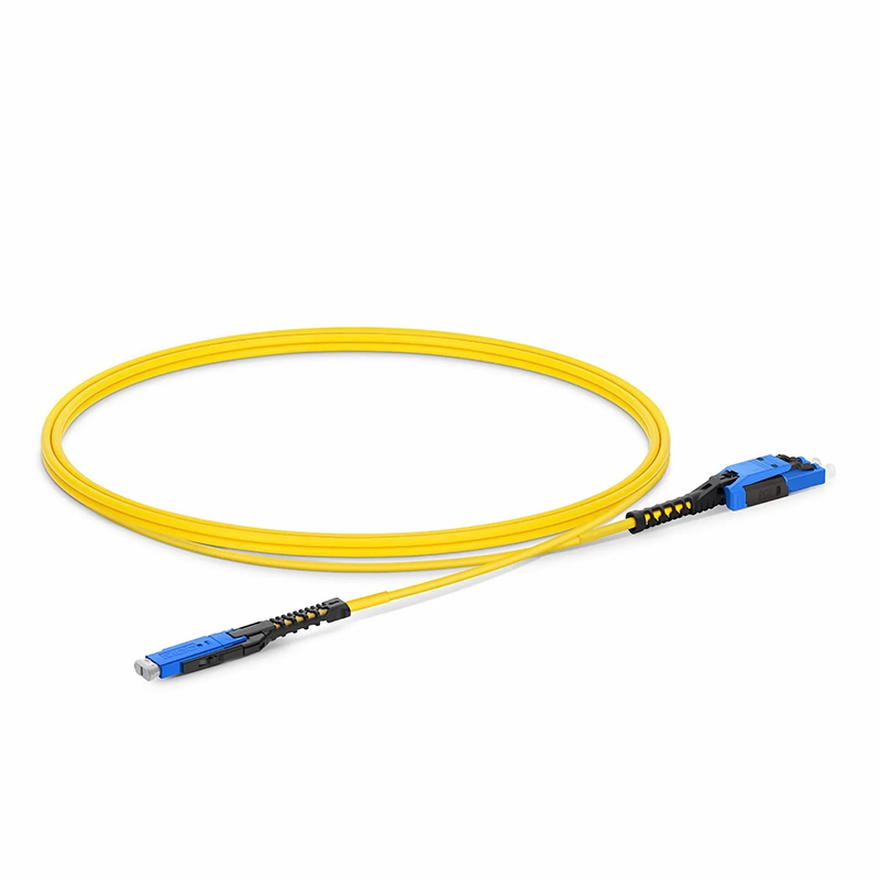 Refurb Squared 1m (3ft) Fiber Patch Cable, 2 Fibers, MDC UPC Duplex to LC UPC Duplex Flat Clip with Push-Pull Boot Uniboot, Single Mode (OS2), Riser (OFNR), 2.0mm, Yellow, for 100/400/800G Network Connection