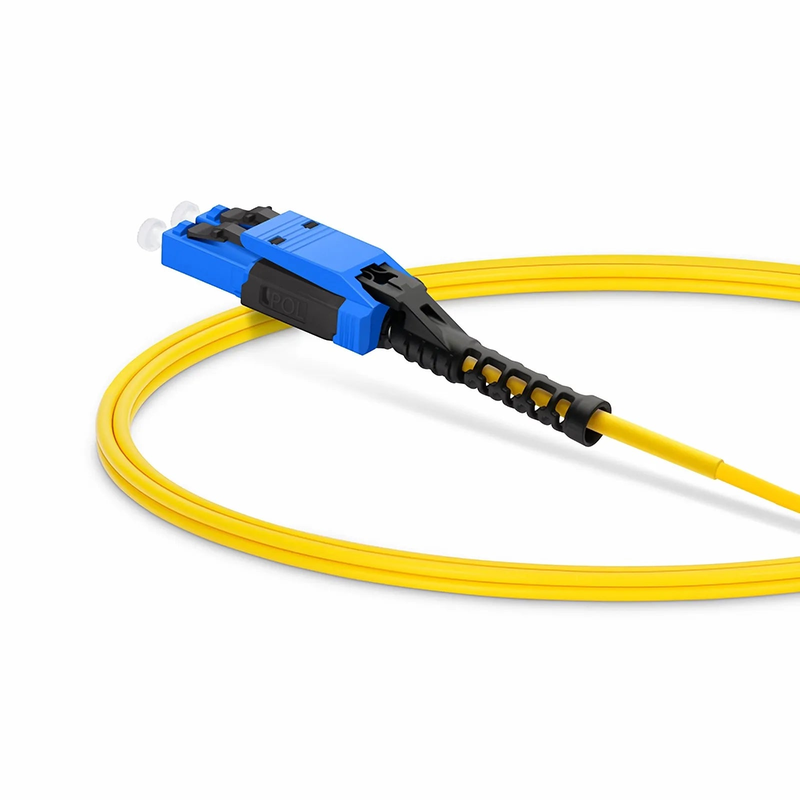 Refurb Squared 1m (3ft) Fiber Patch Cable, 2 Fibers, MDC UPC Duplex to LC UPC Duplex Flat Clip with Push-Pull Boot Uniboot, Single Mode (OS2), Riser (OFNR), 2.0mm, Yellow, for 100/400/800G Network Connection