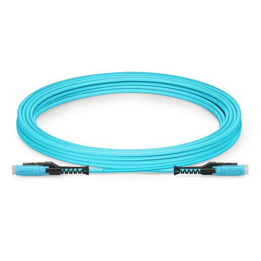 Refurb Squared 5m (16ft) Fiber Patch Cable, 2 Fibers, MDC UPC Duplex to MDC UPC Duplex Uniboot, Multimode (OM4), Riser (OFNR), 2.0mm, Aqua, for 100/400/800G Network Connection