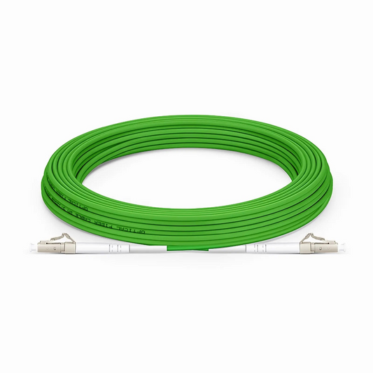 Refurb Squared 10m (33ft) Fiber Patch Cable, 1 Fiber, LC UPC Simplex to LC UPC Simplex, Multimode (OM5), Riser (OFNR), 2.0mm, Tight-Buffered, Lime Green