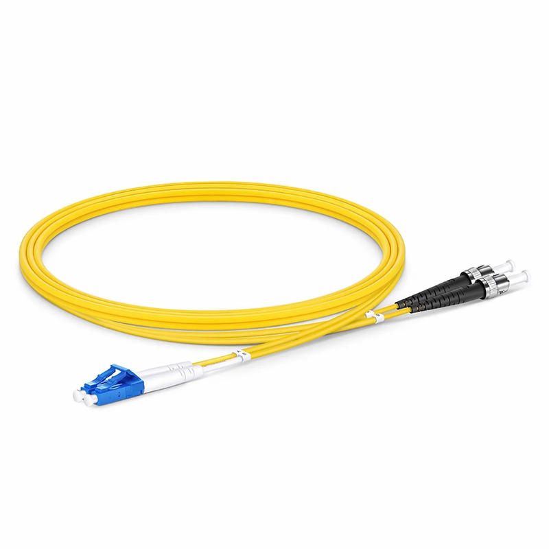 Refurb Squared 1m (3ft) Fiber Patch Cable, 2 Fibers, LC UPC Duplex to ST UPC, Single Mode (OS2), Riser (OFNR), 2.0mm, Tight-Buffered, Yellow