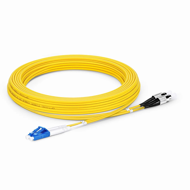 Refurb Squared 5m (16ft) Fiber Patch Cable, 2 Fibers, LC UPC Duplex to FC UPC, Single Mode (OS2), Riser (OFNR), 2.0mm, Tight-Buffered, Yellow