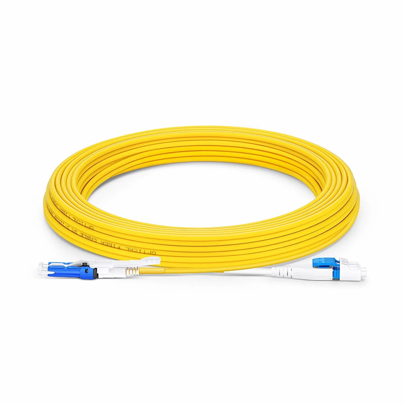 Refurb Squared 10m (33ft) Fiber Patch Cable, 2 Fibers, CSA UPC Duplex to LC UPC Duplex Flat Clip Uniboot, Single Mode (OS2), Riser (OFNR), 2.0mm, Yellow, for 200/400G Network Connection