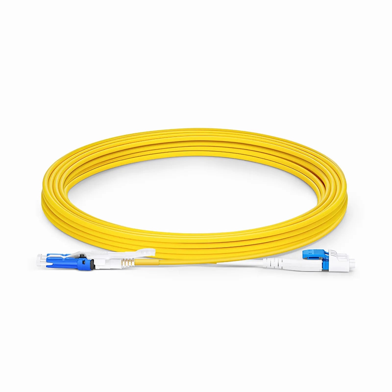 Refurb Squared 5m (16ft) Fiber Patch Cable, 2 Fibers, CSA UPC Duplex to LC UPC Duplex Flat Clip Uniboot, Single Mode (OS2), Riser (OFNR), 2.0mm, Yellow, for 200/400G Network Connection