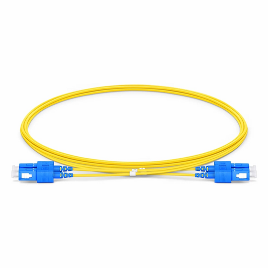 Refurb Squared 2m (7ft) Fiber Patch Cable, 2 Fibers, SC UPC Duplex to SC UPC Duplex, Single Mode (OS2), Riser (OFNR), 1.2mm, Tight-Buffered, Yellow
