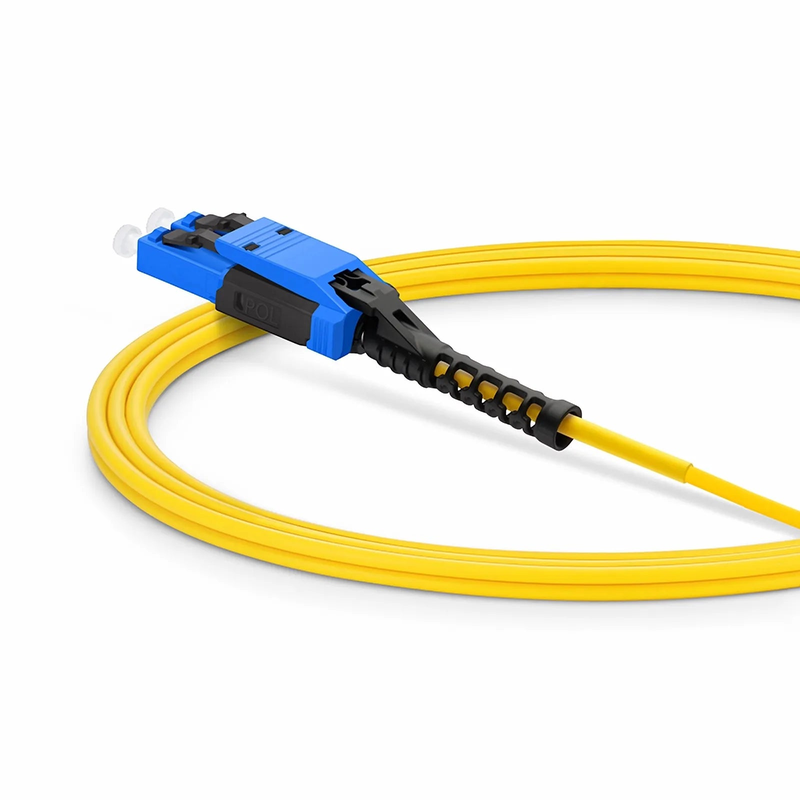 Refurb Squared 2m (7ft) Fiber Patch Cable, 2 Fibers, MDC UPC Duplex to LC UPC Duplex Flat Clip with Push-Pull Boot Uniboot, Single Mode (OS2), Riser (OFNR), 2.0mm, Yellow, for 100/400/800G Network Connection