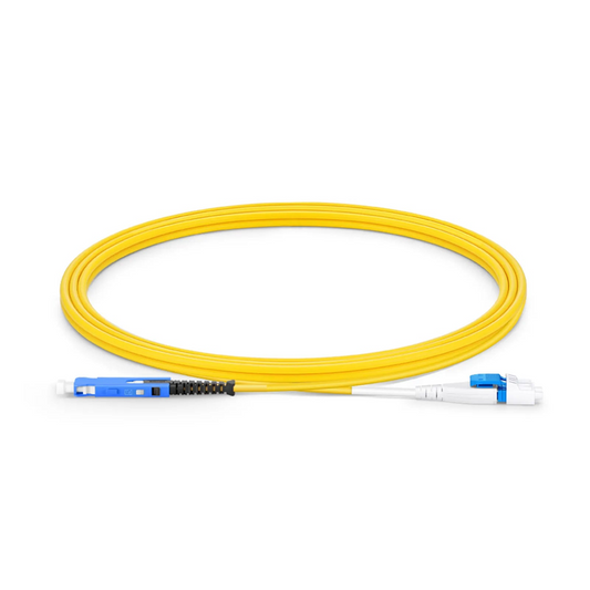 Refurb Squared 2m (7ft) Fiber Patch Cable, 2 Fibers, SN UPC Duplex to LC UPC Duplex Flat Clip Uniboot, Single Mode (OS2), Riser (OFNR), 1.6mm, Yellow, for 400G Network Connection