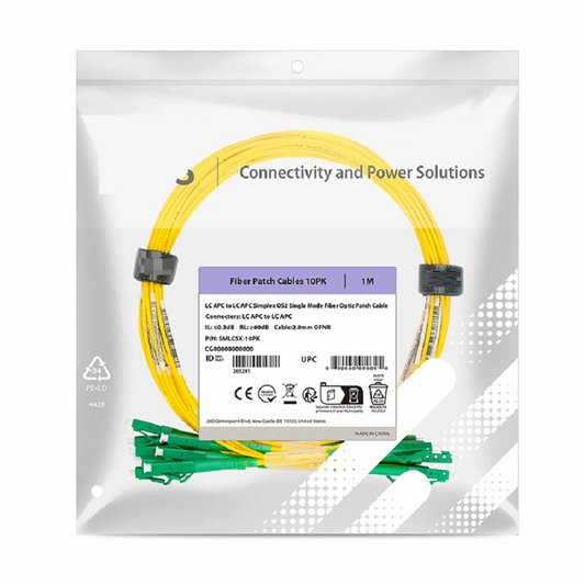 Refurb Squared 1m (3ft) Fiber Patch Cable, 1 Fiber, LC APC Simplex to LC APC Simplex, Single Mode (OS2), Riser (OFNR), 2.0mm, Tight-Buffered, Yellow, 10 Pcs/Pack