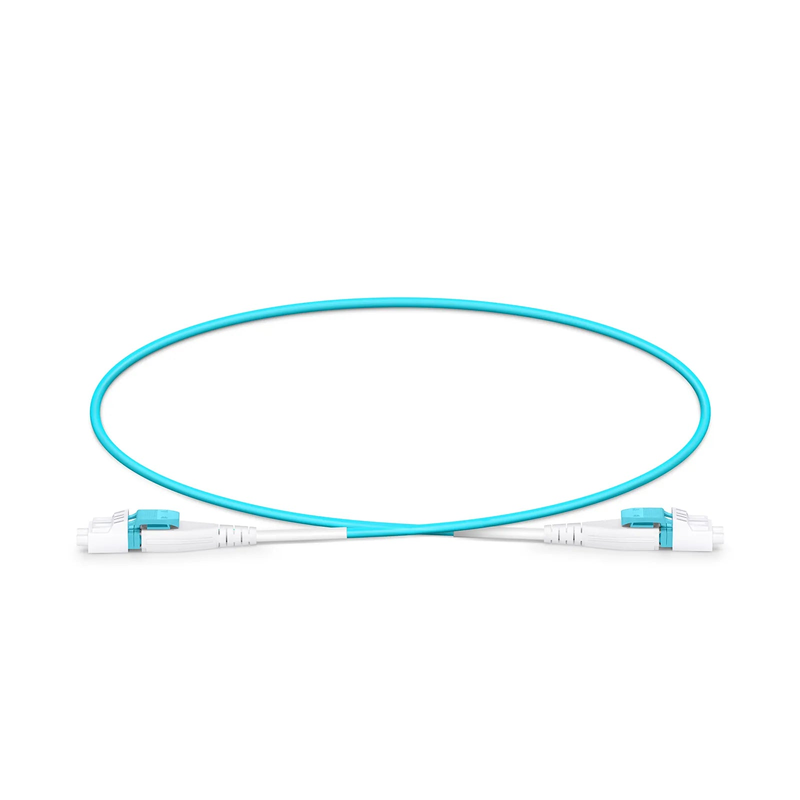 Refurb Squared 0.5m (1.6ft) Fiber Patch Cable, 2 Fibers, LC UPC Duplex to LC UPC Duplex Flat Clip Uniboot, Multimode (OM4), Riser (OFNR), 2.0mm, Aqua