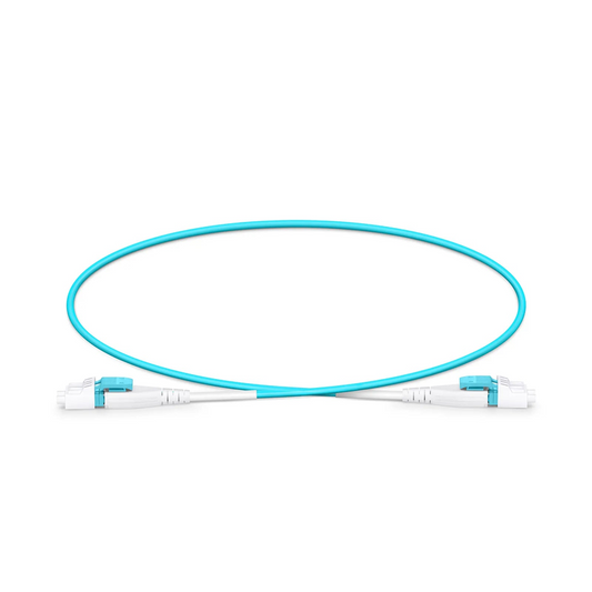 Refurb Squared 0.5m (1.6ft) Fiber Patch Cable, 2 Fibers, LC UPC Duplex to LC UPC Duplex Flat Clip Uniboot, Multimode (OM4), Riser (OFNR), 2.0mm, Aqua