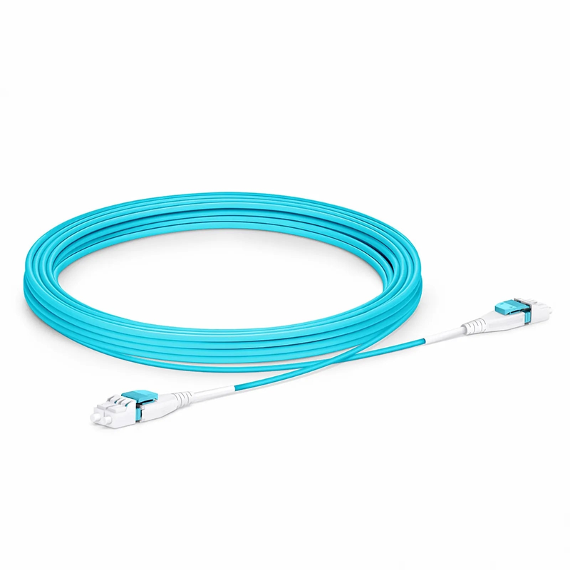 Refurb Squared 5m (16ft) Fiber Patch Cable, 2 Fibers, LC UPC Duplex to LC UPC Duplex Flat Clip Uniboot, Multimode (OM4), Riser (OFNR), 2.0mm, Aqua