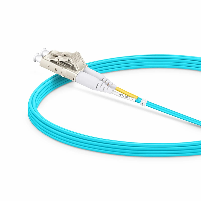 Refurb Squared 5m (16ft) Fiber Patch Cable, 2 Fibers, LC UPC Duplex to LC UPC Duplex, Multimode (OM4), Riser (OFNR), 1.2mm, Tight-Buffered, Aqua
