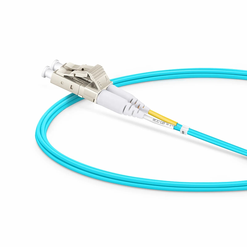 Refurb Squared 2m (7ft) Fiber Patch Cable, 2 Fibers, LC UPC Duplex to LC UPC Duplex, Multimode (OM4), Riser (OFNR), 1.2mm, Tight-Buffered, Aqua