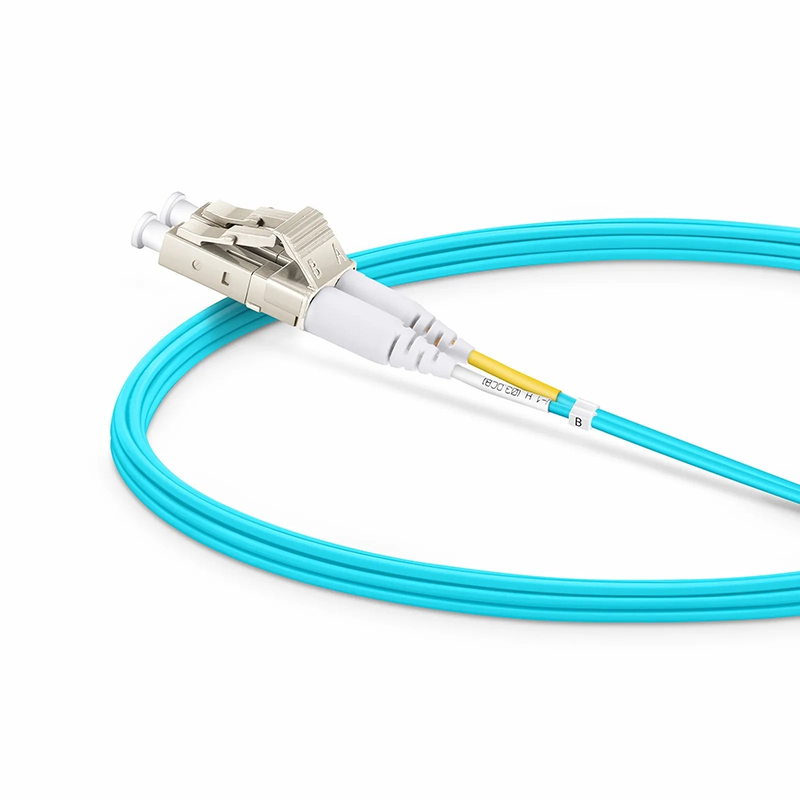 Refurb Squared 3m (10ft) Fiber Patch Cable, 2 Fibers, LC UPC Duplex to LC UPC Duplex, Multimode (OM4), Riser (OFNR), 1.2mm, Tight-Buffered, Aqua