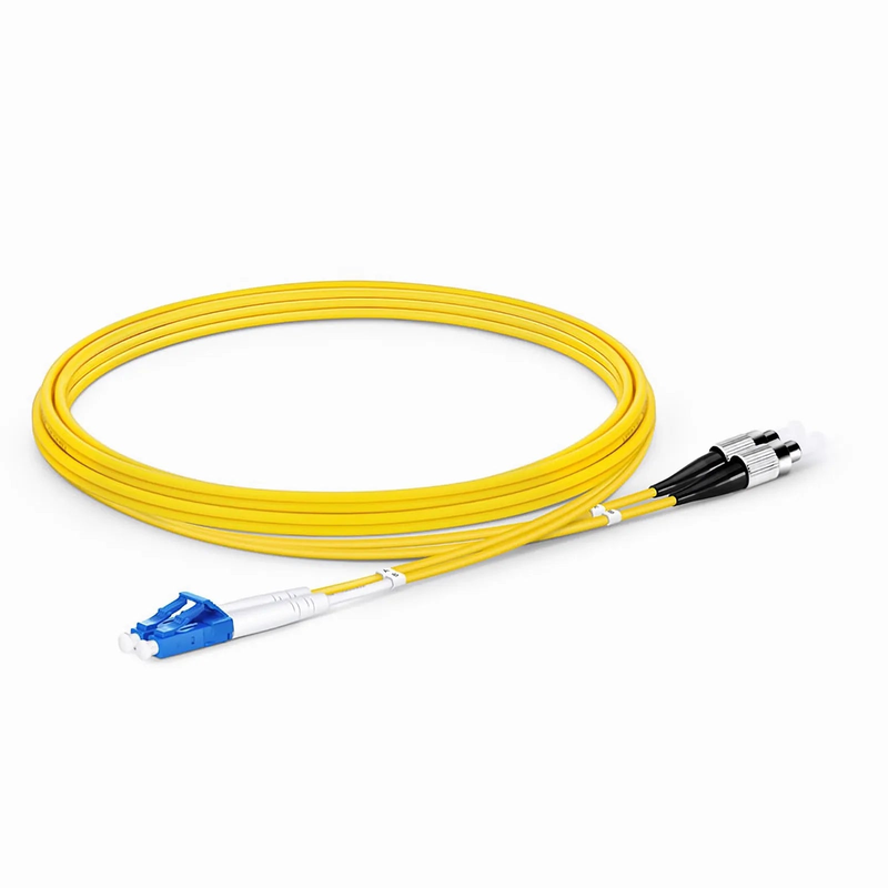 Refurb Squared 2m (7ft) Fiber Patch Cable, 2 Fibers, LC UPC Duplex to FC UPC, Single Mode (OS2), Riser (OFNR), 2.0mm, Tight-Buffered, Yellow