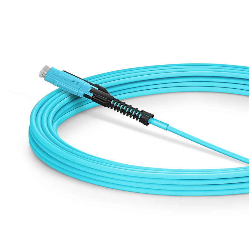 Refurb Squared 5m (16ft) Fiber Patch Cable, 2 Fibers, MDC UPC Duplex to MDC UPC Duplex Uniboot, Multimode (OM4), Riser (OFNR), 2.0mm, Aqua, for 100/400/800G Network Connection
