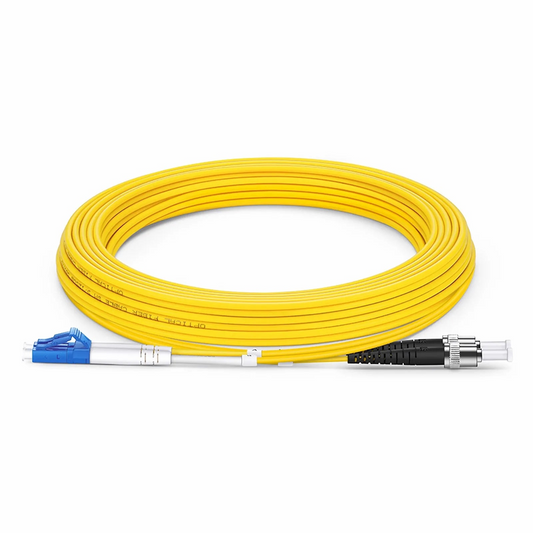 Refurb Squared 5m (16ft) Fiber Patch Cable, 2 Fibers, LC UPC Duplex to ST UPC, Single Mode (OS2), Riser (OFNR), 2.0mm, Tight-Buffered, Yellow