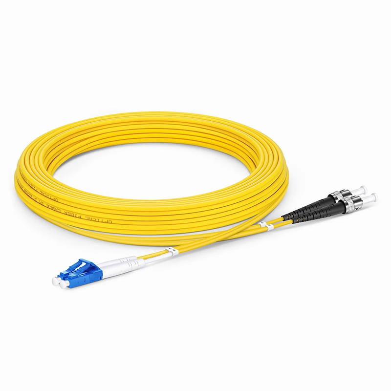 Refurb Squared 5m (16ft) Fiber Patch Cable, 2 Fibers, LC UPC Duplex to ST UPC, Single Mode (OS2), Riser (OFNR), 2.0mm, Tight-Buffered, Yellow